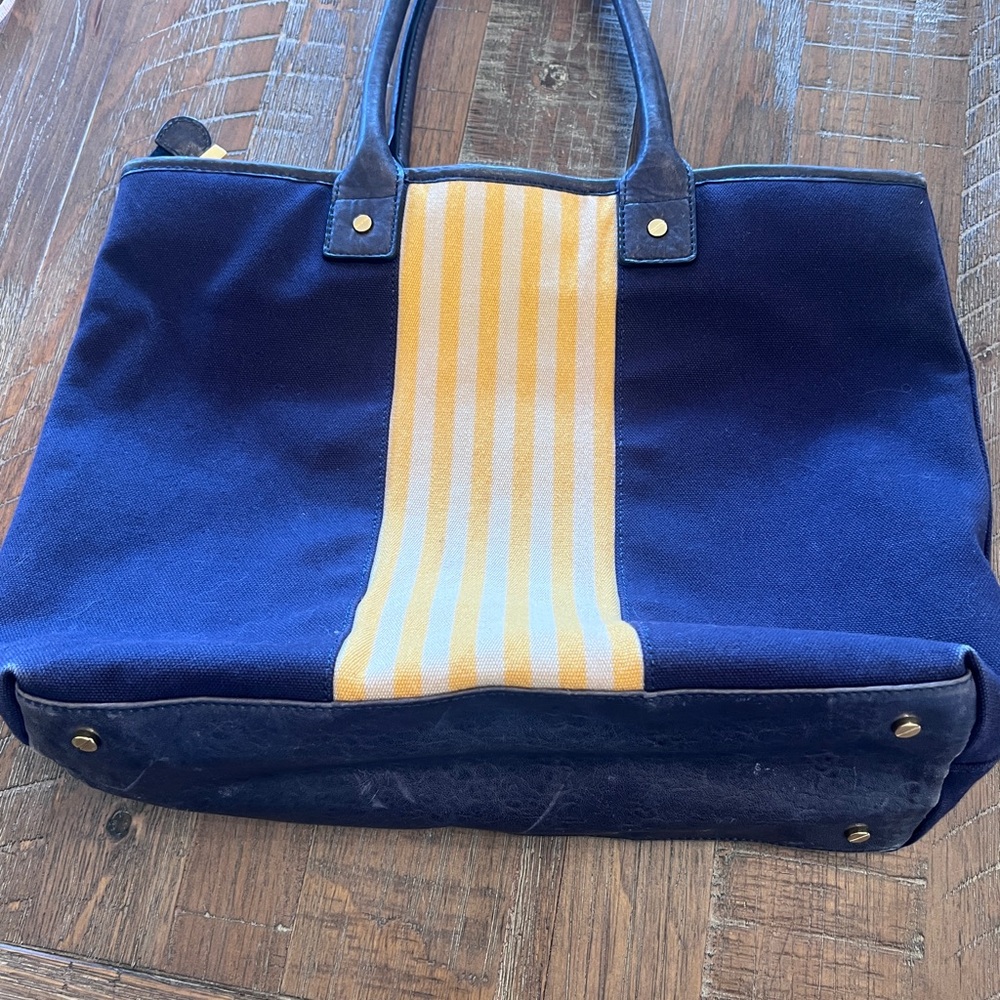 Tory Burch Blue and Yellow Canvas Tote - Picture 2 of 9